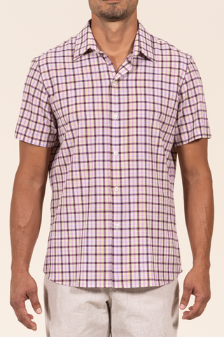 1651 Plaid Camp Collar S/SL Shirt - Lilac/Green/Brown