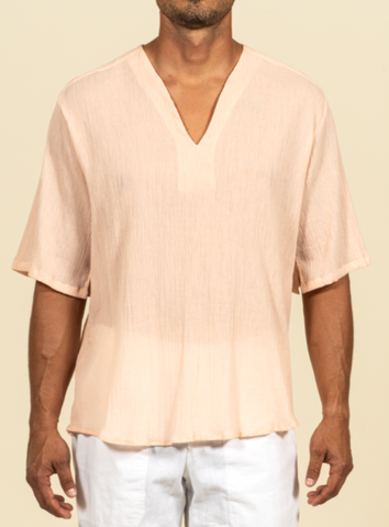 2390B  Gauze Oversize Collarless Tunic - Coral