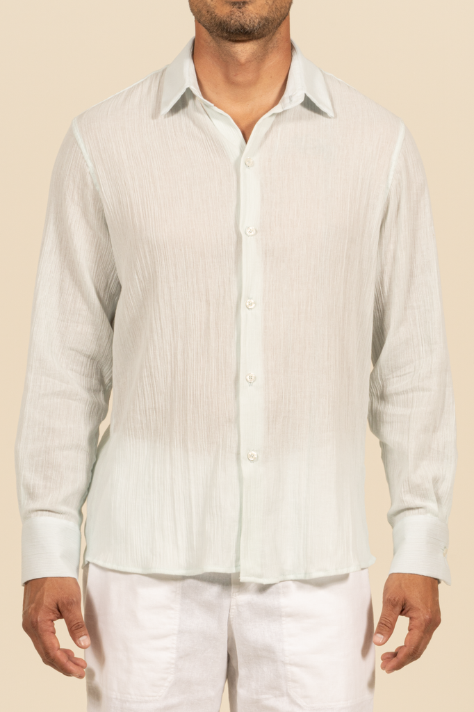 2380A Gauze Long Sleeve Shirt - Light Blue