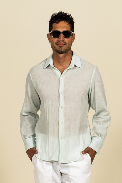 2380A  Cotton Gauze Long Sleeve Shirt - Light Blue