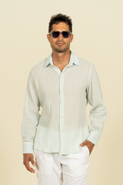 2380A  Cotton Gauze Long Sleeve Shirt - Light Blue