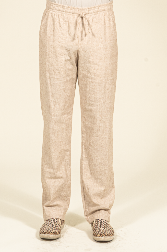 2346C Cotton/Linen Drawstring Pant - Light Brown